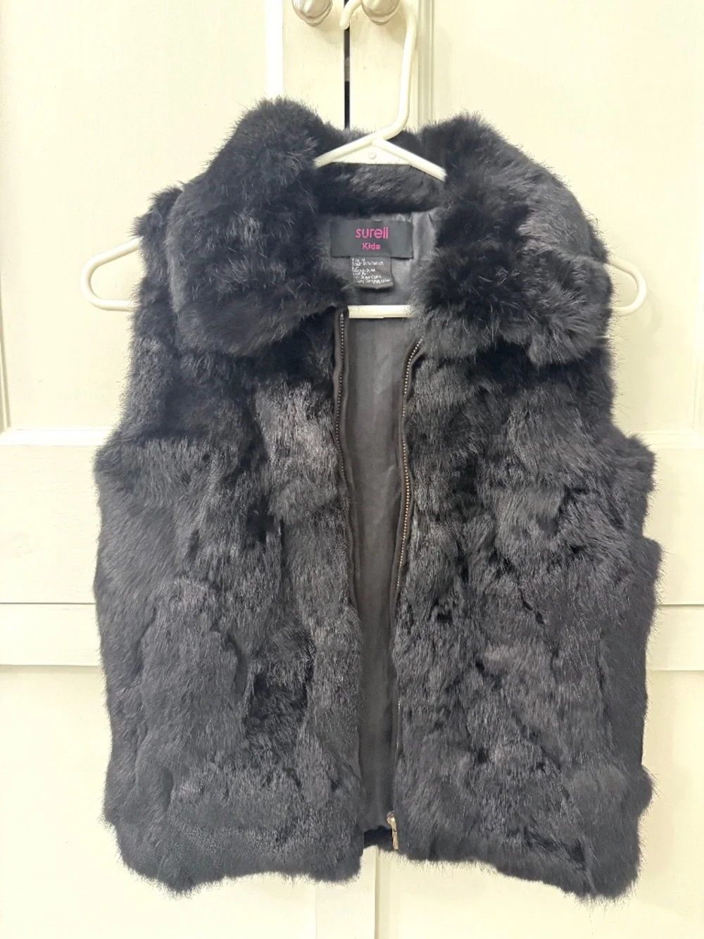 Surell Kids Black Rabbit Fur Vest Medium